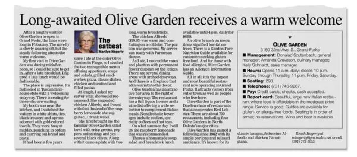 Marilyn Hagerty, viral Olive Garden reviewer, dies at 99 Boing Boing