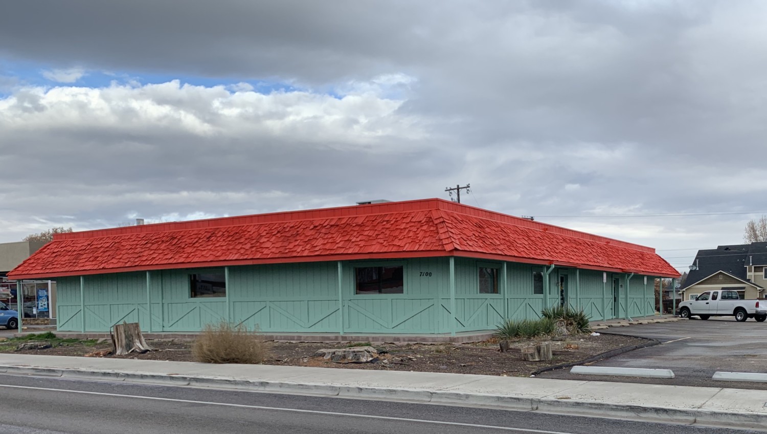 This old Idaho Pizza got a bright paint job for a new restaurant. It
