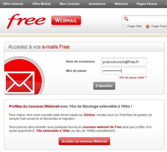Imp.Zimbra.Free mail de Free.fr Boite de reception