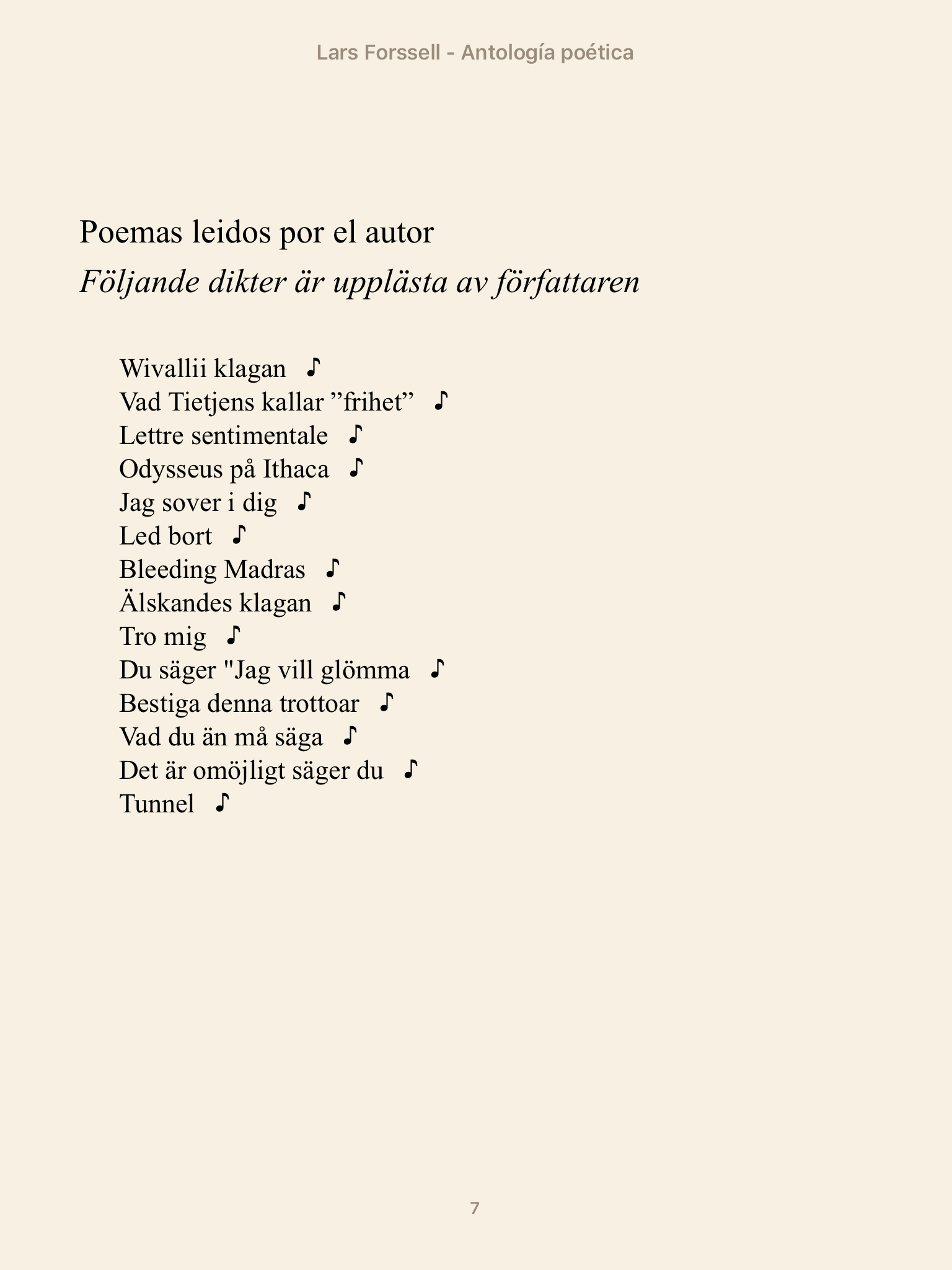 Lars Forssell Antología poética Poesiantologi