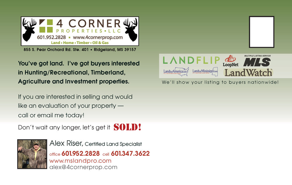 4 Corner Properties Postcard Bold Print Design Studio