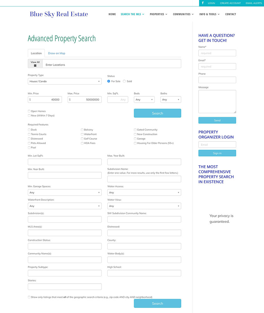 Blue Sky Real Estate MLS site Bold Print Design Studio