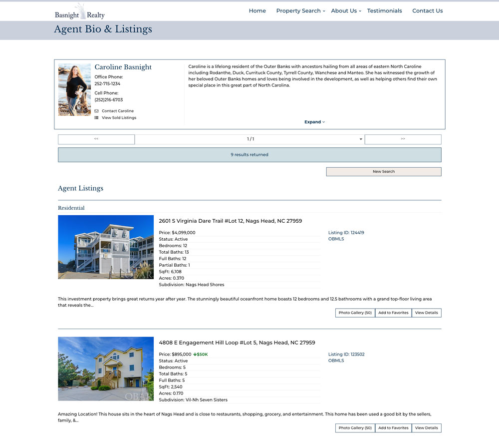 Basnight Realty site Bold Print Design Studio