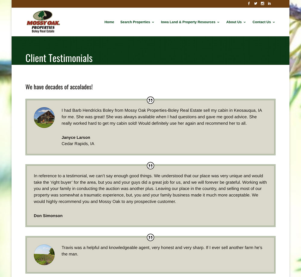 Mossy Oak Properties Boley Real Estate site Bold Print Design Studio