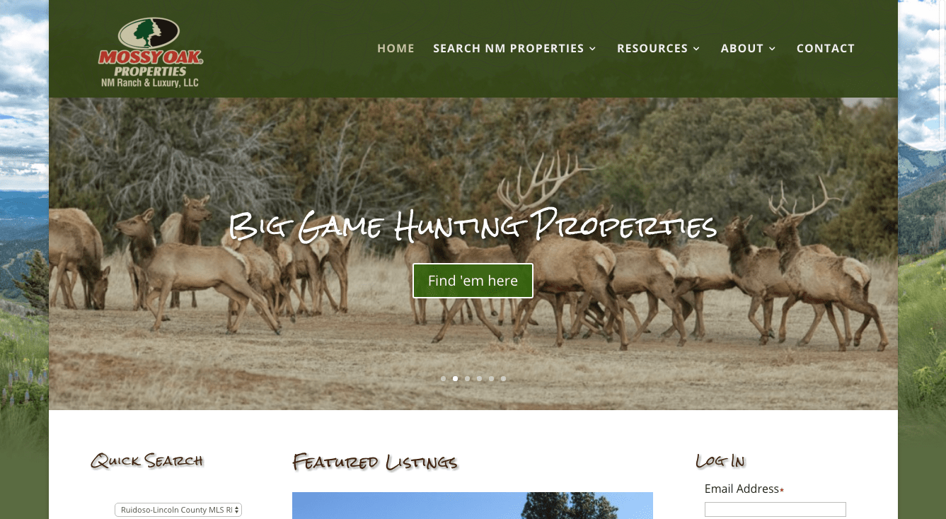 Mossy Oak Properties New Mexico Ranch & Luxury MLS Real Estate site Bold Print Design Studio