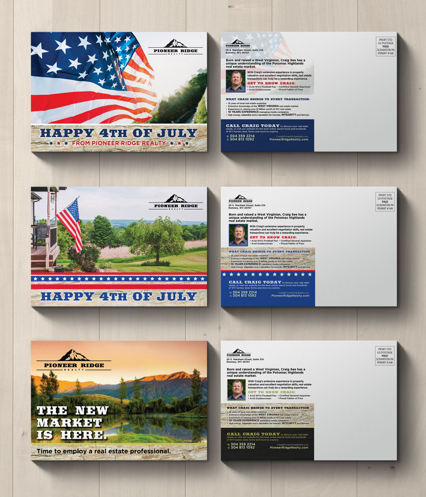 Pioneer Ridge Realty Postcard Campaign Bold Print Design Studio