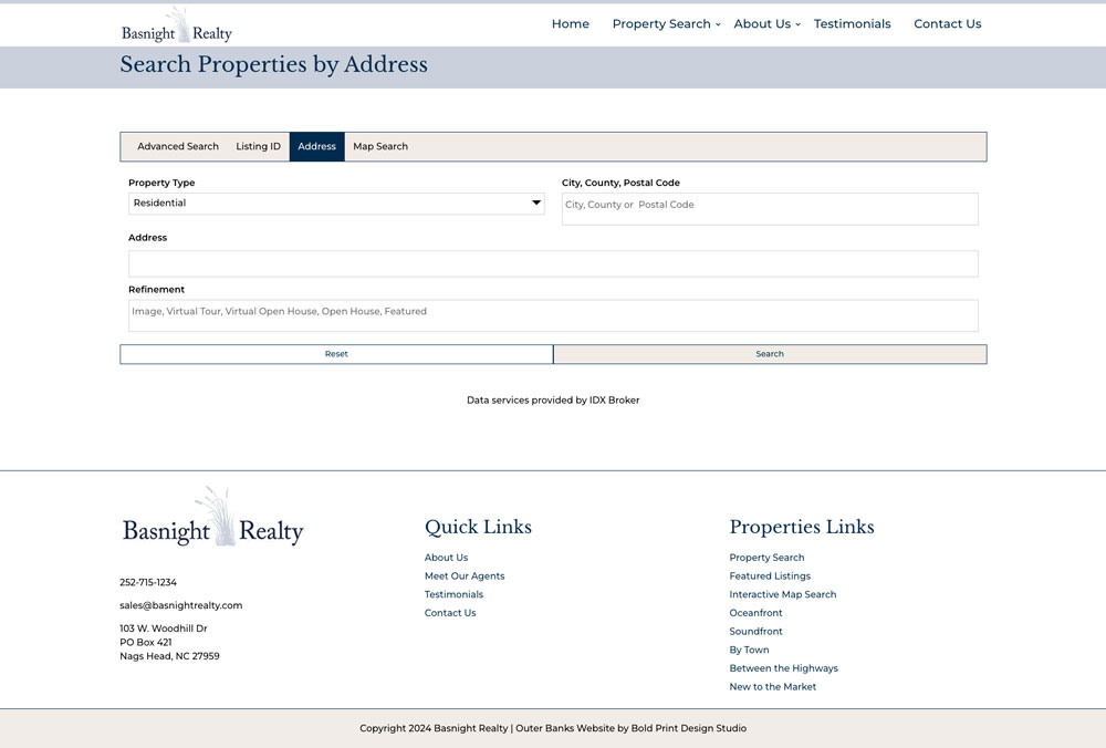 Basnight Realty site Bold Print Design Studio