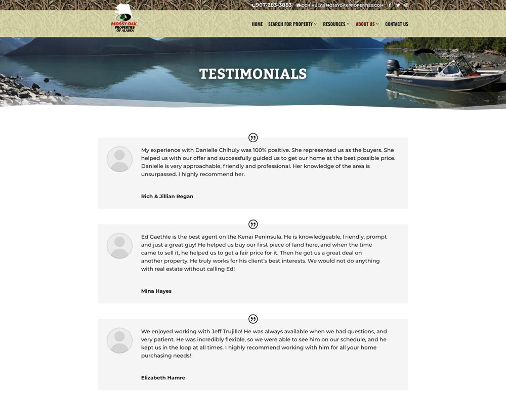 Mossy Oak Properties of Alaska site Bold Print Design Studio