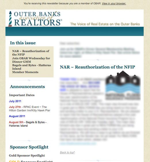 Outer Banks Association of REALTORS® Enewsletter Bold Print Design