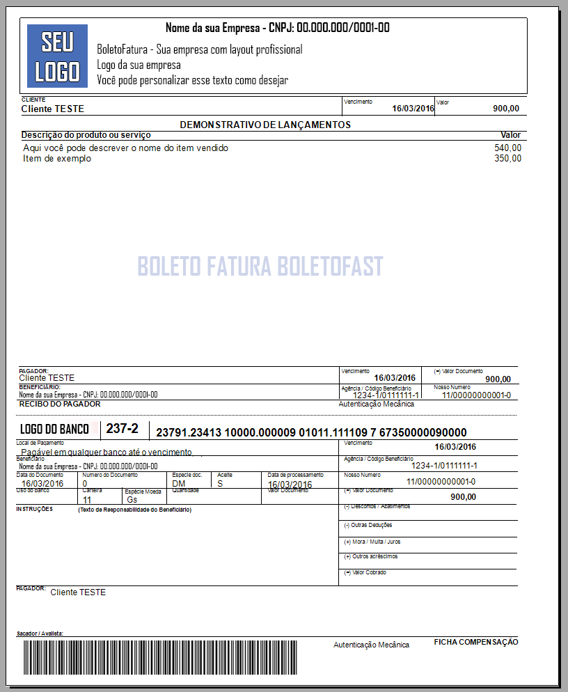 Sistema para gerar boleto, carnê de pagamento e geração de arquivo