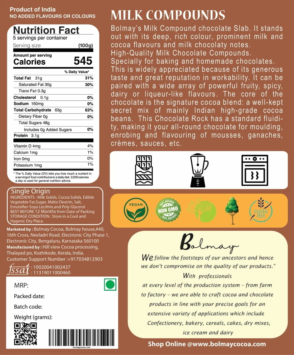 Premium Milk Compound Chocolate Bolmay Cocoa