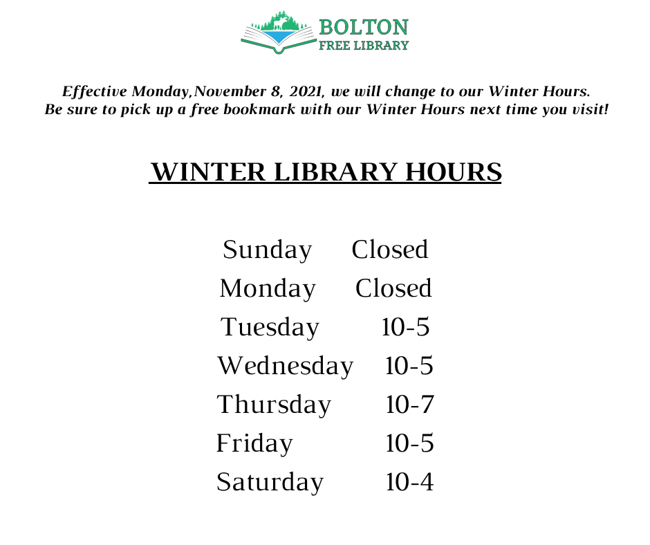 WinterHours Bolton Free Library