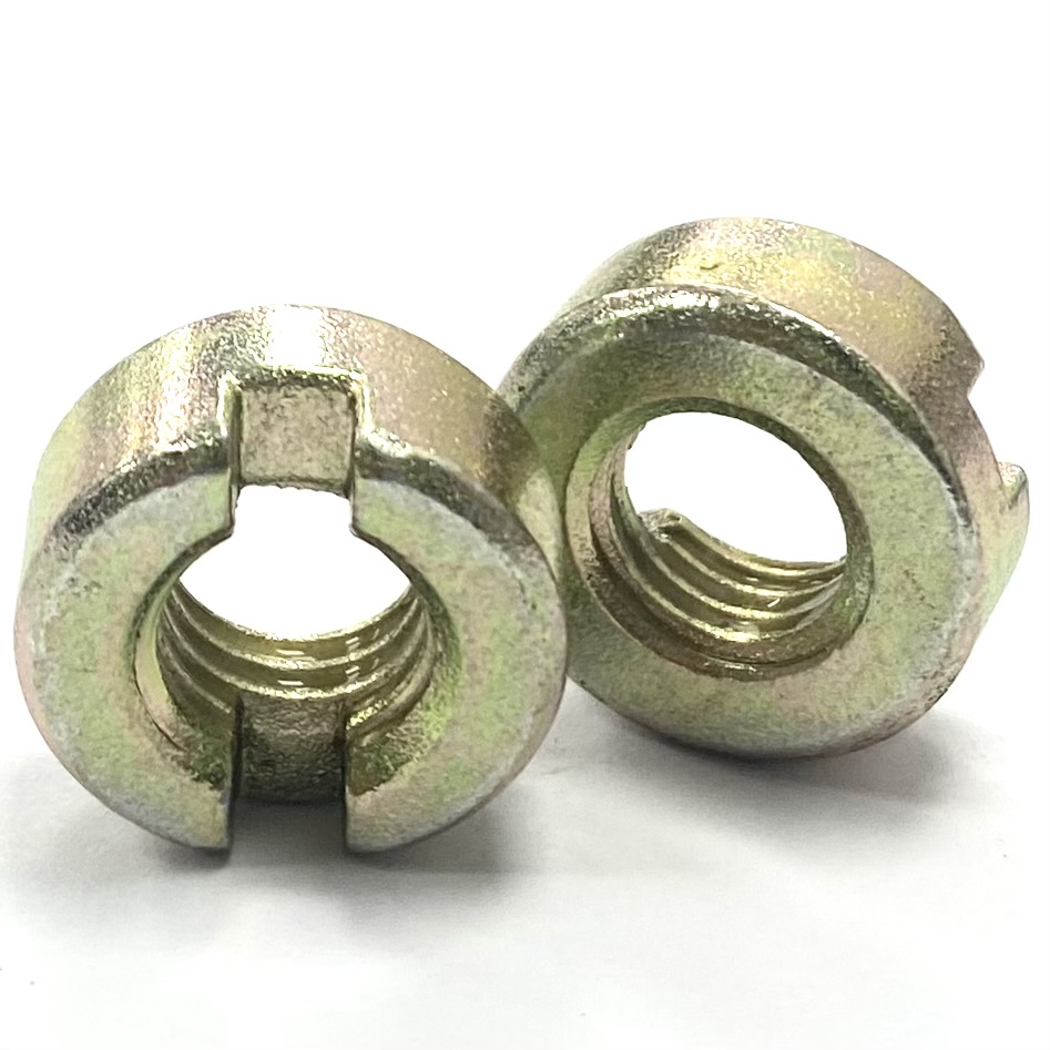 M10 Slotted Round Nut FreeCutting Steel Yellow Zinc Plated DIN 546