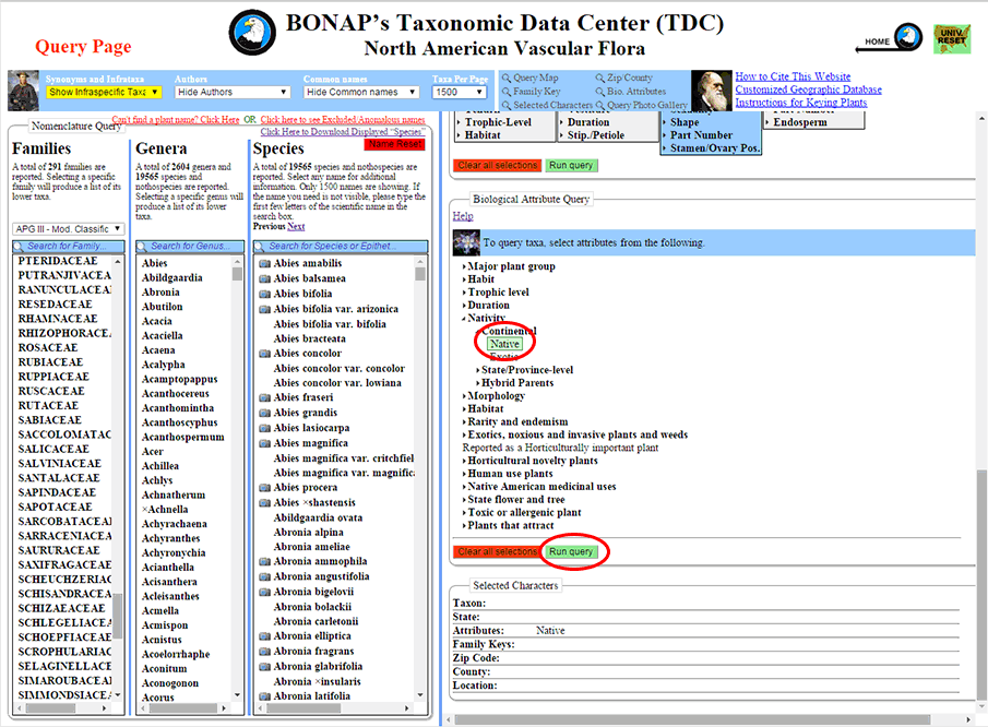 Step 3 In the event that you run a query (in this case for taxa native