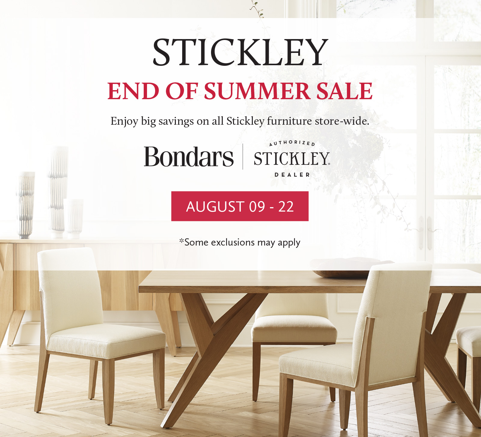 2021 End of Summer Stickley Sale Bondars Furniture