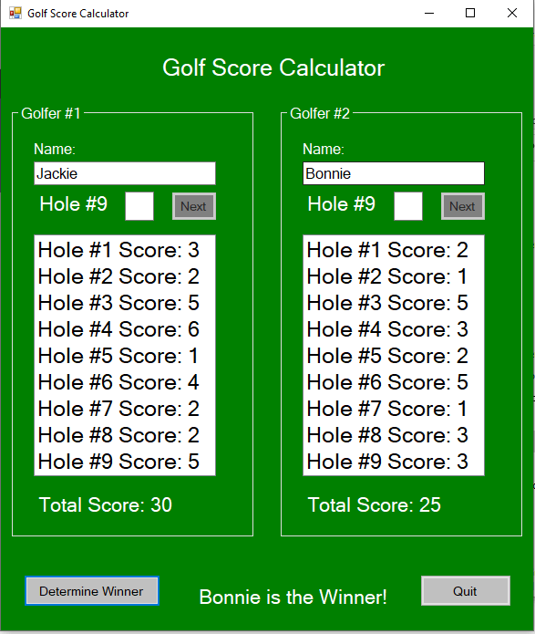 C Golf Score Calculator PHPrincess