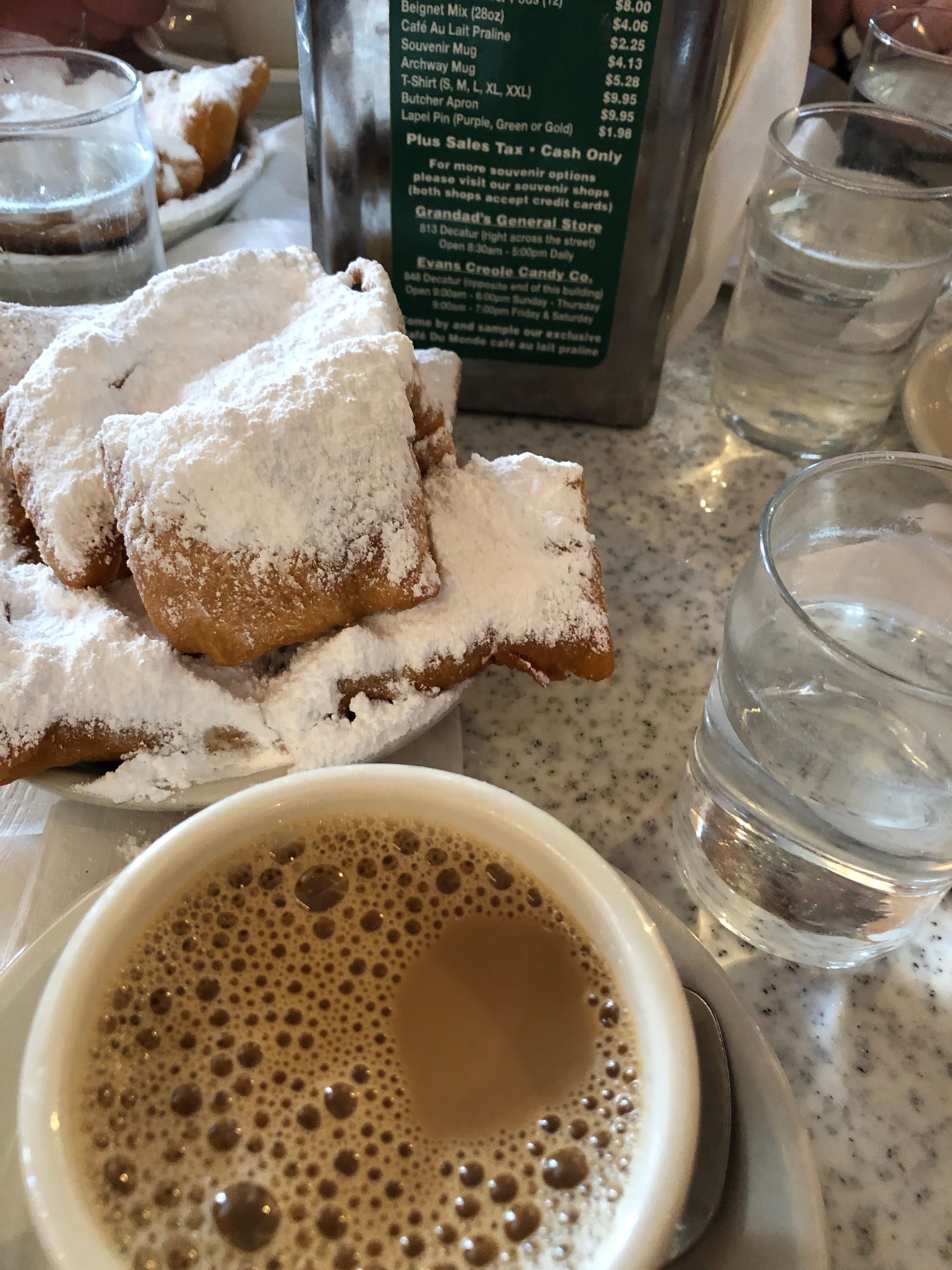 and café au lait at Café Du Monde Bonnie Monte