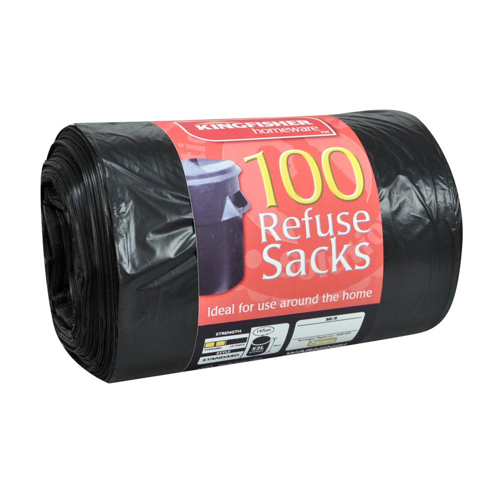 100 Pack Of Quality Black 70L Refuse Sacks Bonningtons