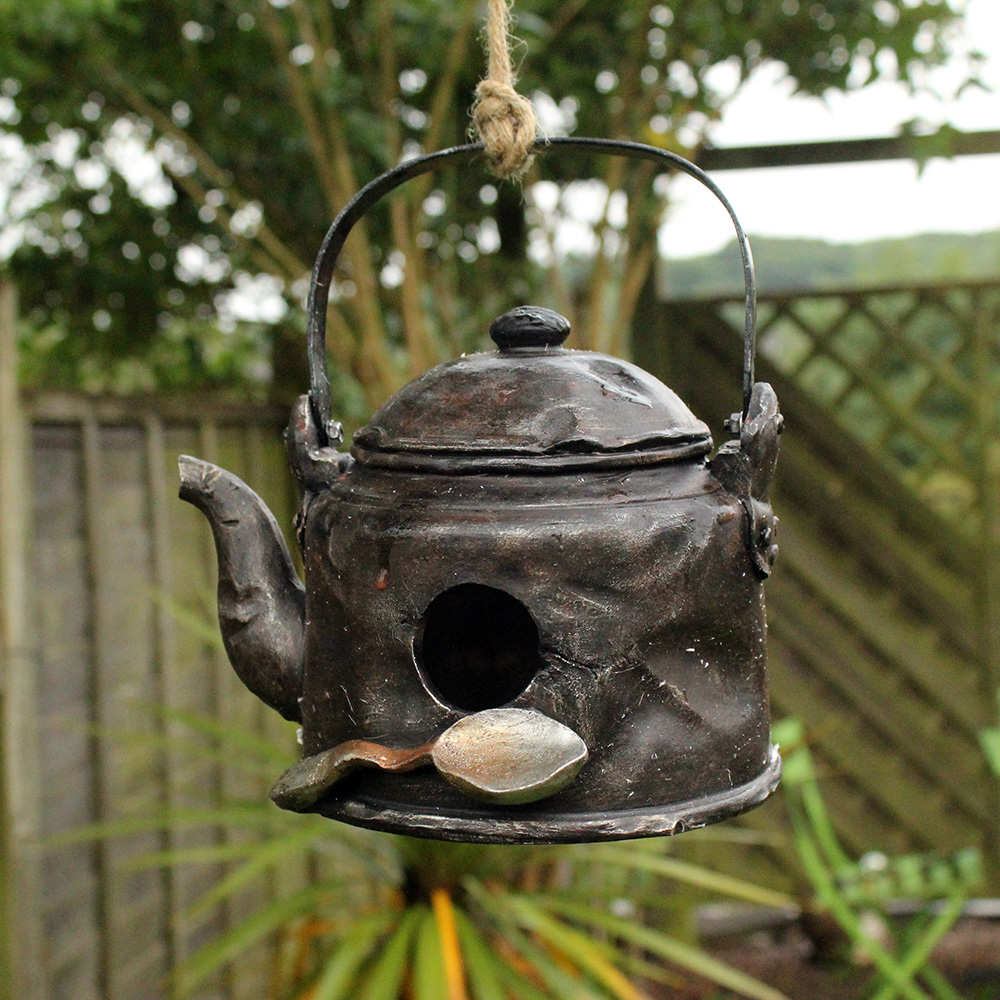 Polyresin Kettle Bird House Bonningtons