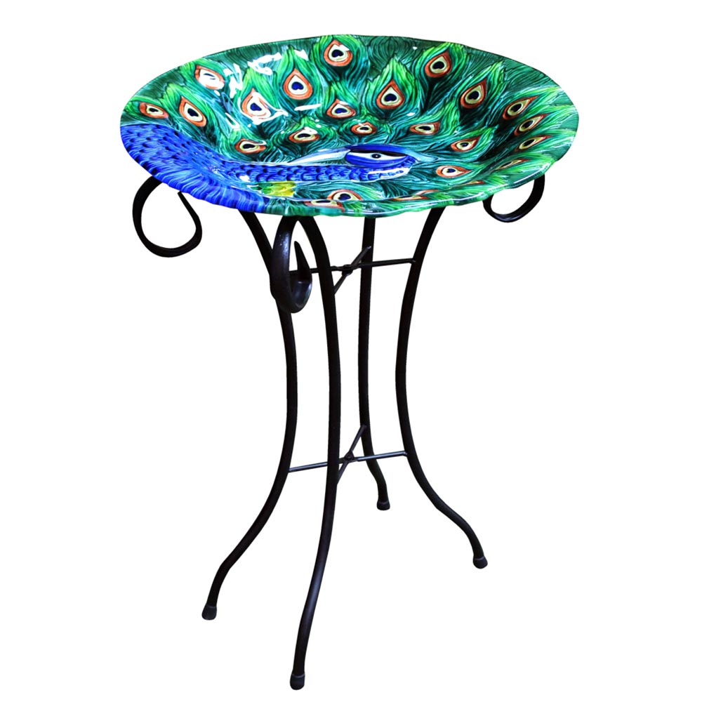Glass Peacock Bird Bath Bonningtons
