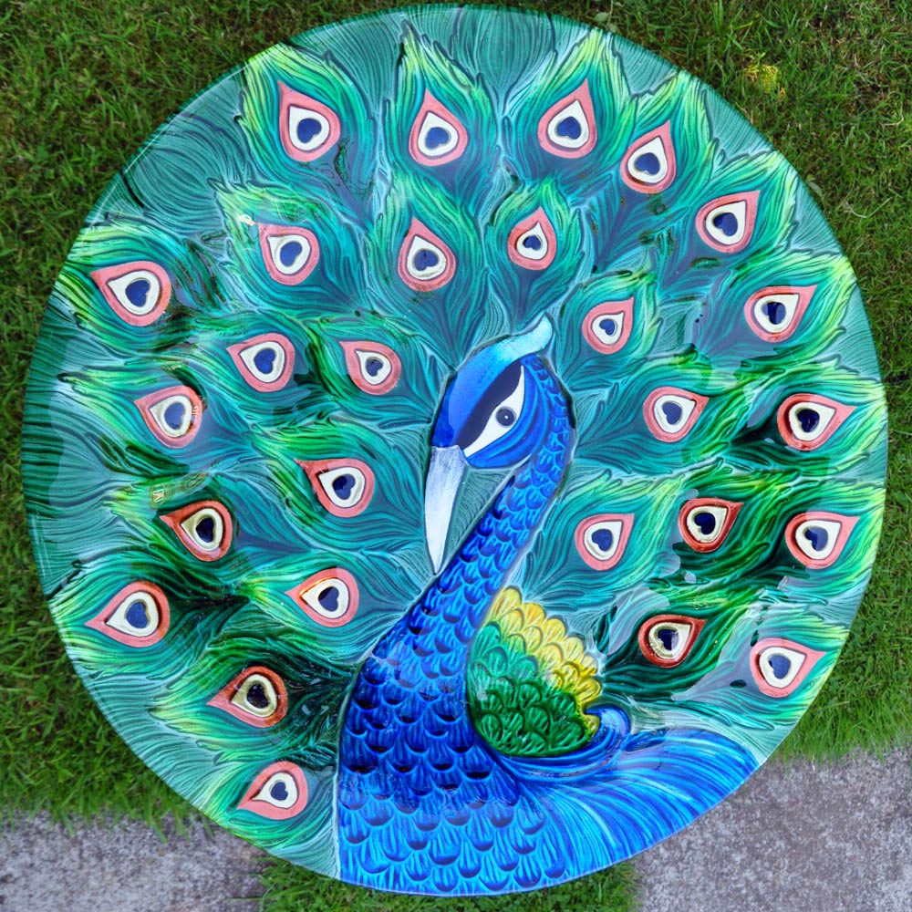 Glass Peacock Bird Bath Bonningtons