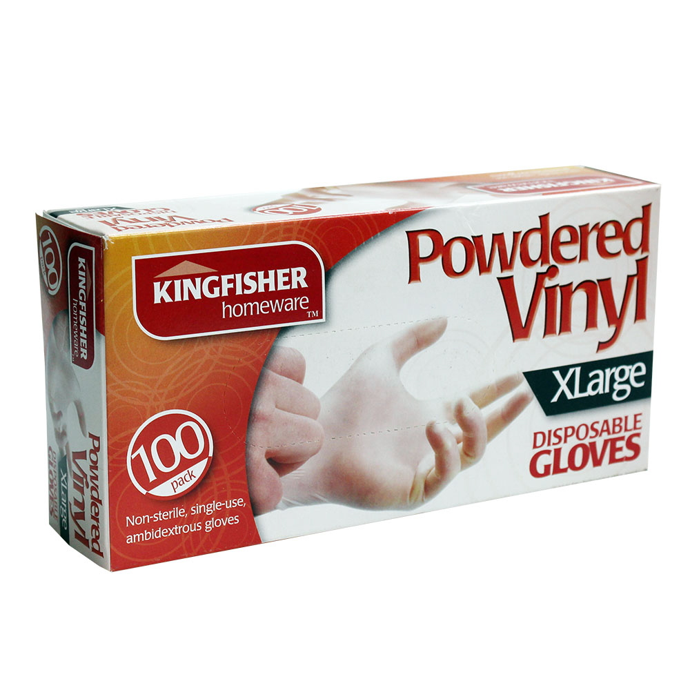 100 Pack Powdered Vinyl Disposable Gloves Xlarge Bonningtons