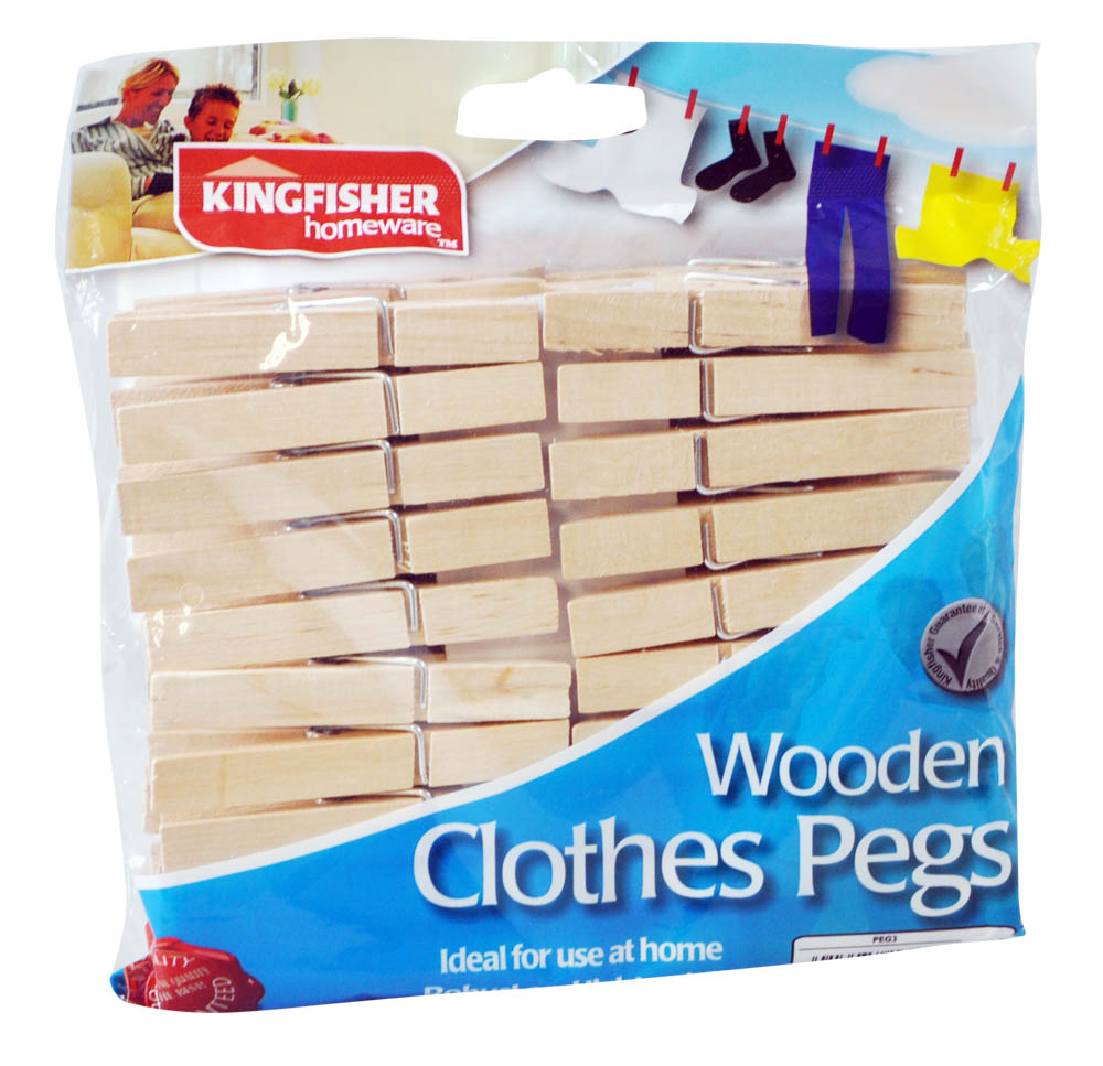 30 Pack Wooden Clothes Pegs Bonningtons