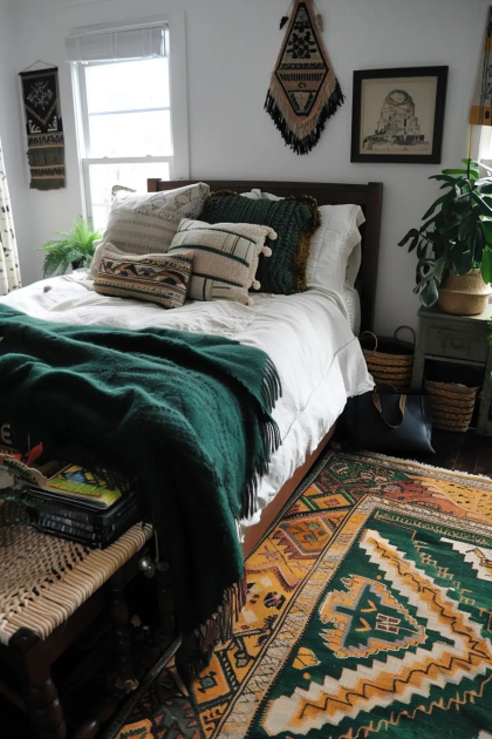 25 EyePopping Emerald Green Boho Style Bedroom Ideas
