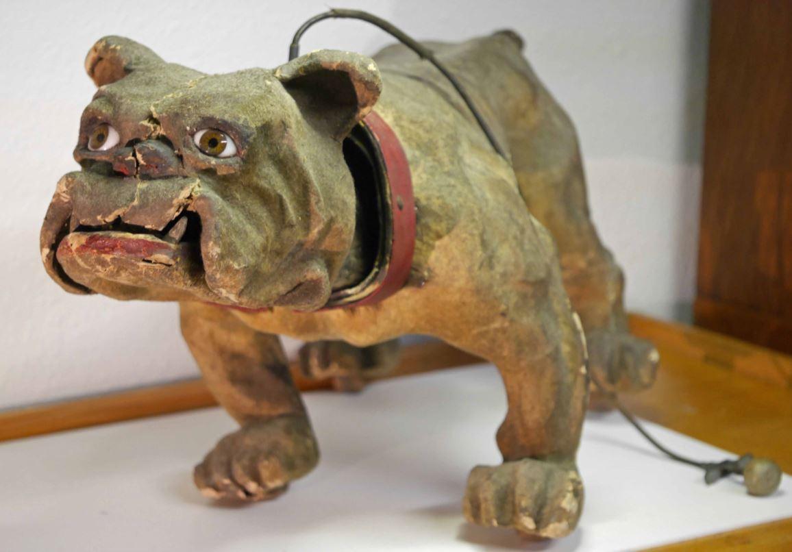 On hair again Conservation of a flocked papiermaché bulldog toy The