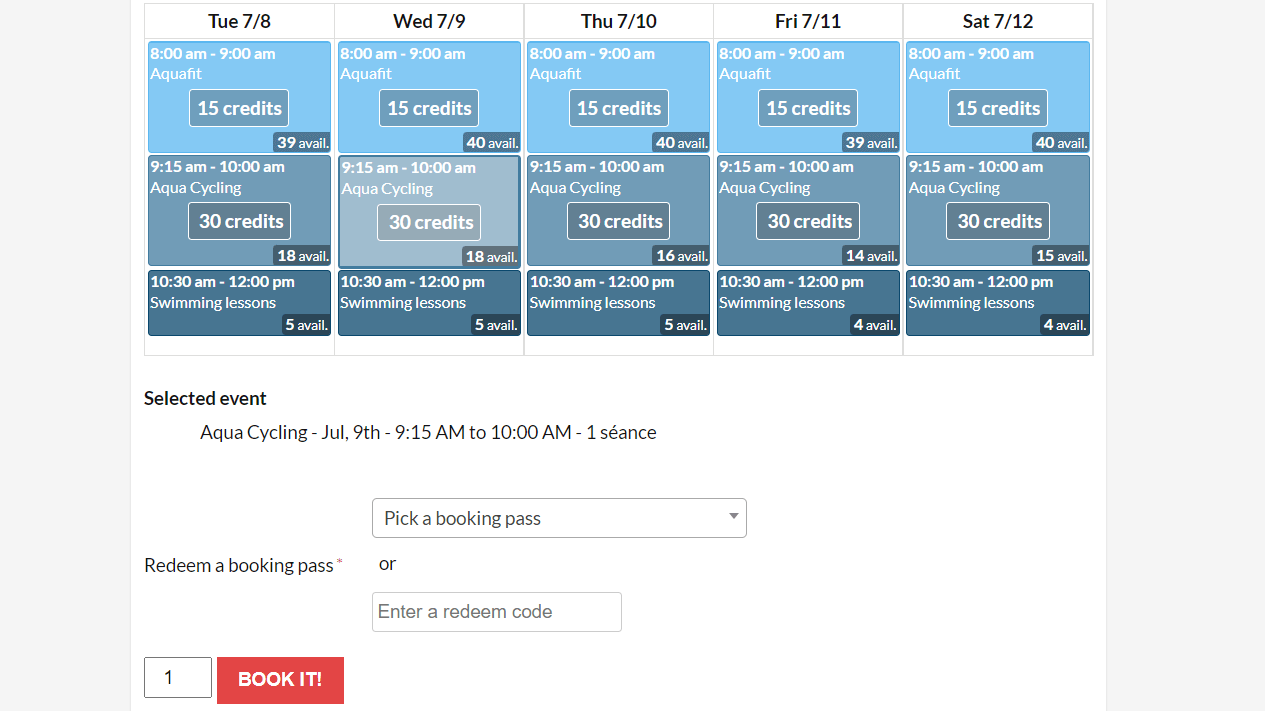 Prices and Credits Booking Activities