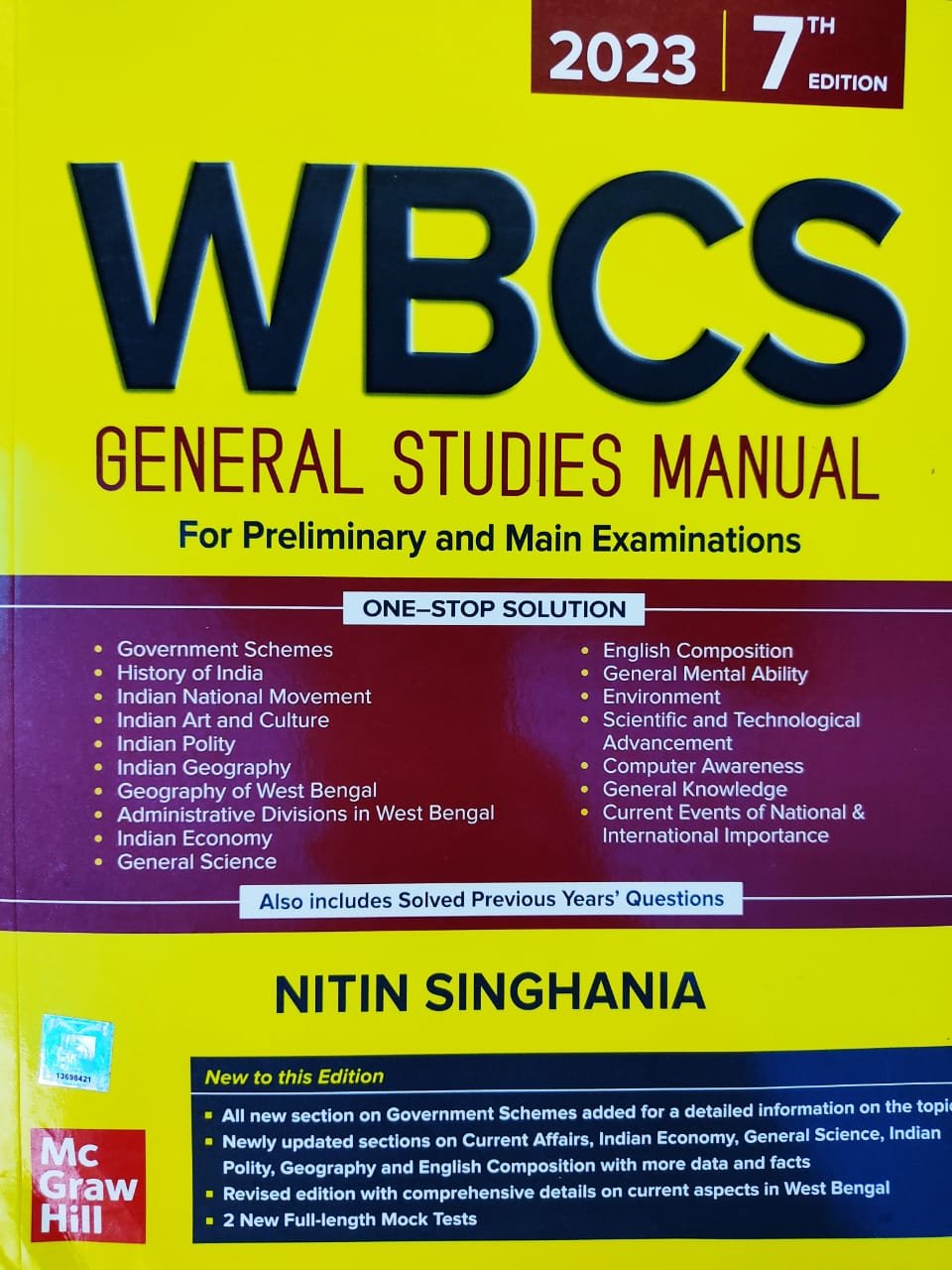 WBCS General Studies Manual 7th edition 2023 by Nitin Singhania Mc graw hill