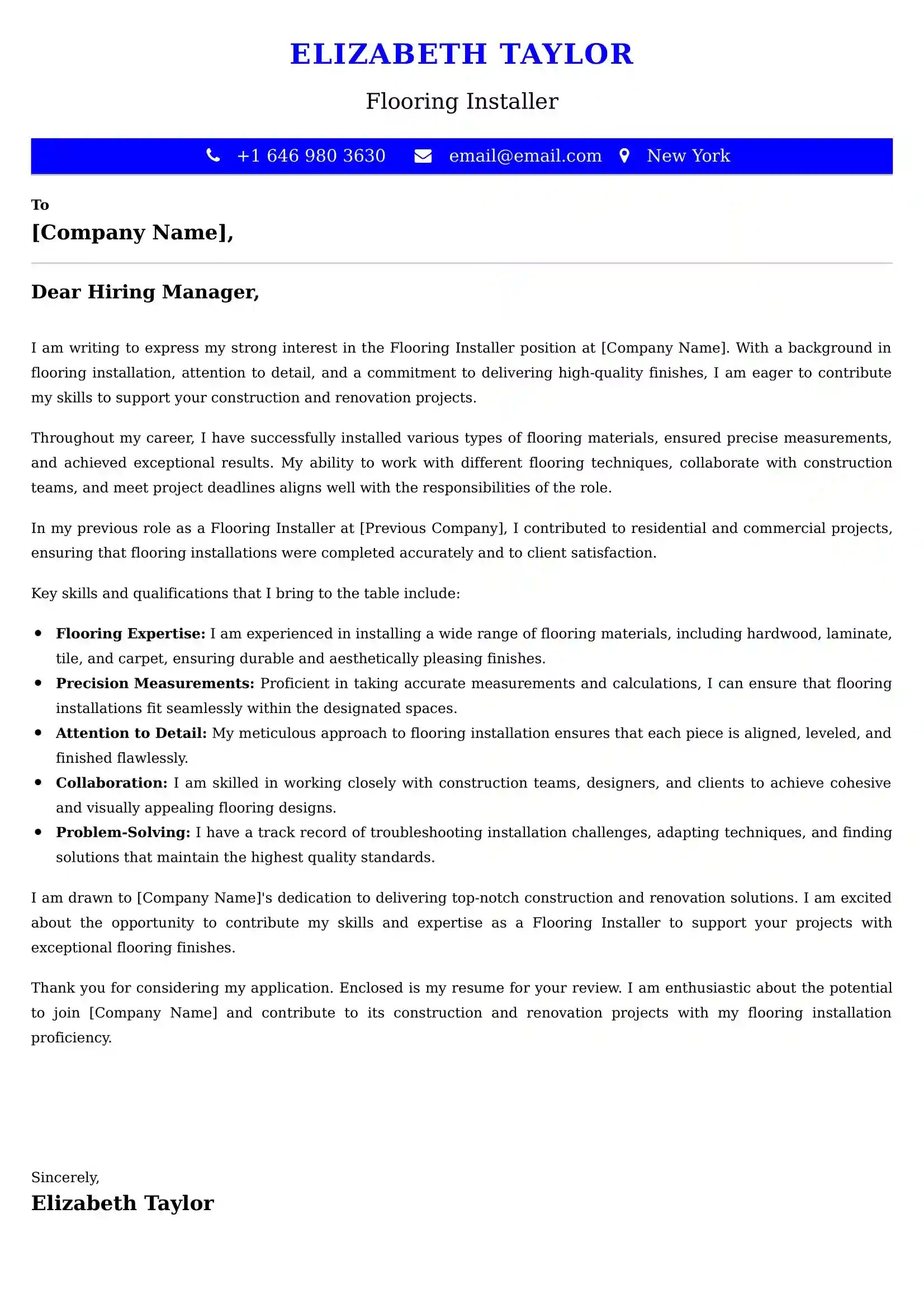 Flooring Installer Cover Letter Examples Australian Format