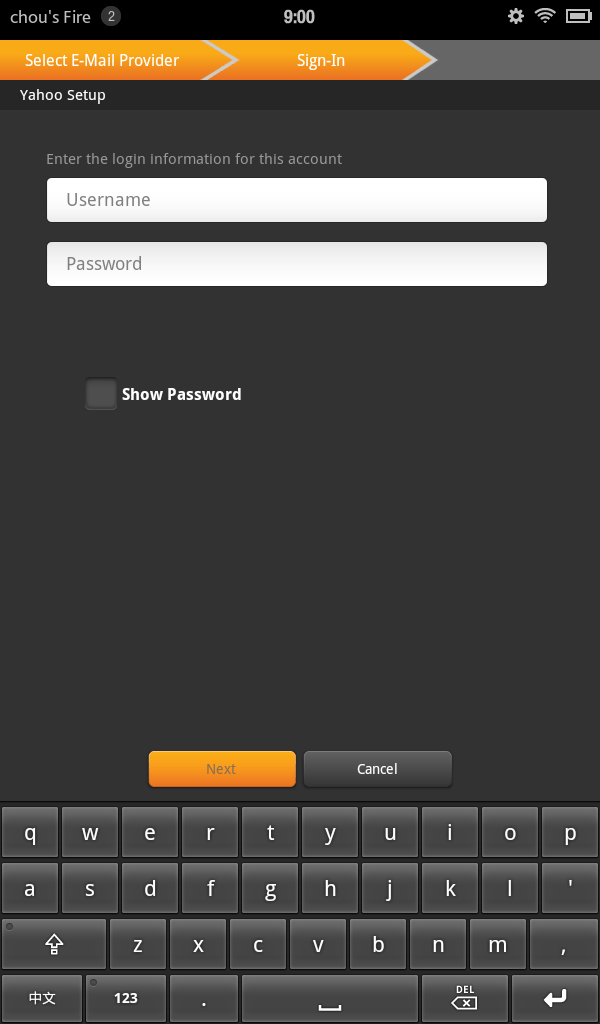 上鋐書庫快訊Amazon Kindle Fire使用內建email軟體新增Yahoo收信設定