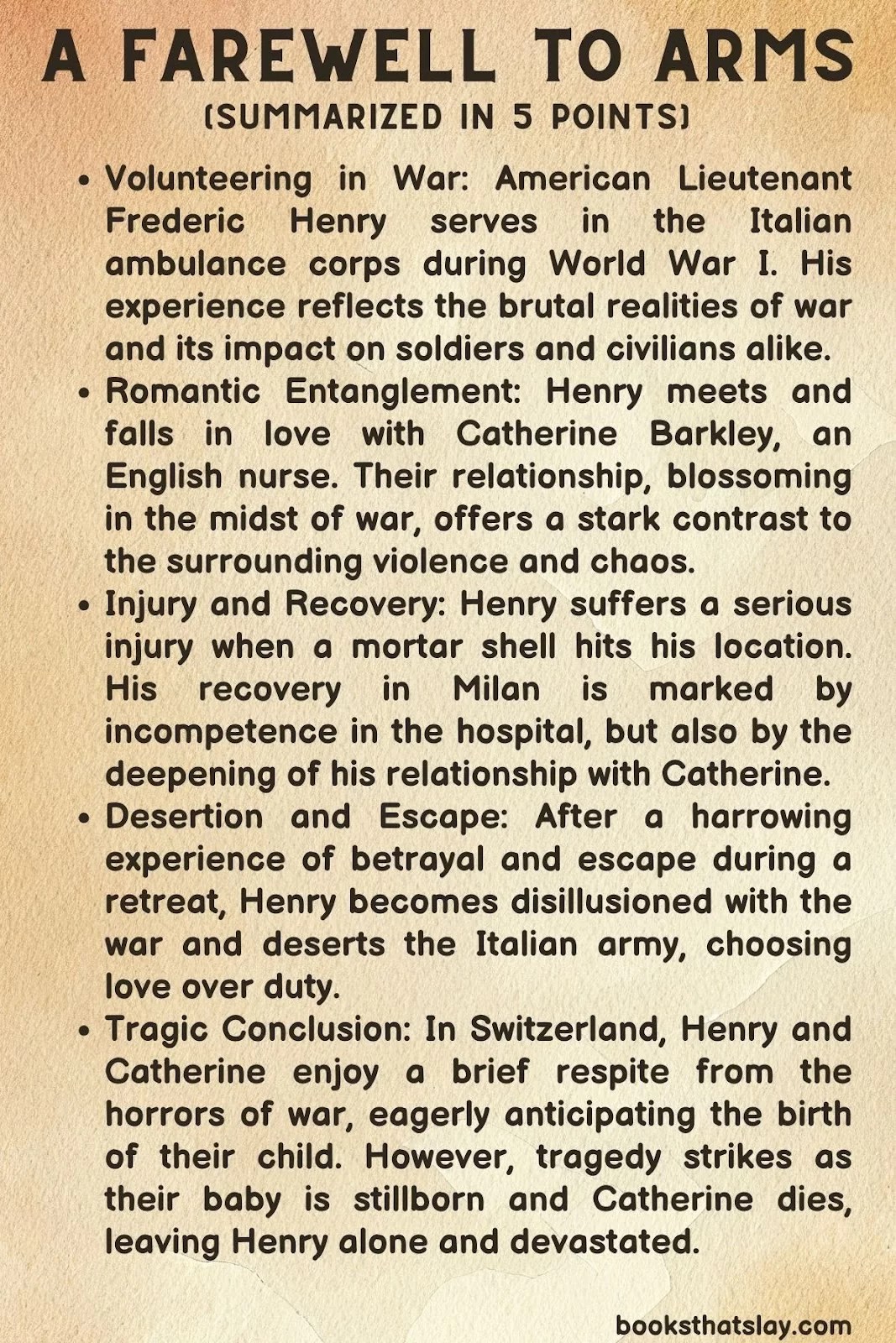 A Farewell to Arms Summary, Characters and Themes