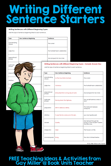Different Ways to Start Sentences - Book Units Teacher