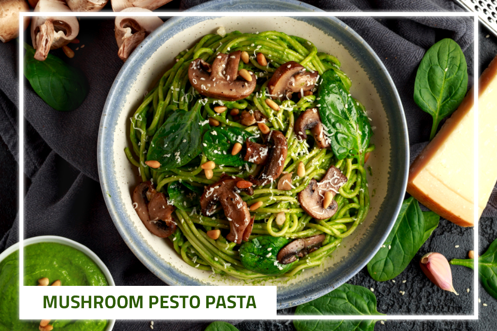 Pesto Spaghetti with Mushroom Boom Plus Pasta Manufacturers, Wheat