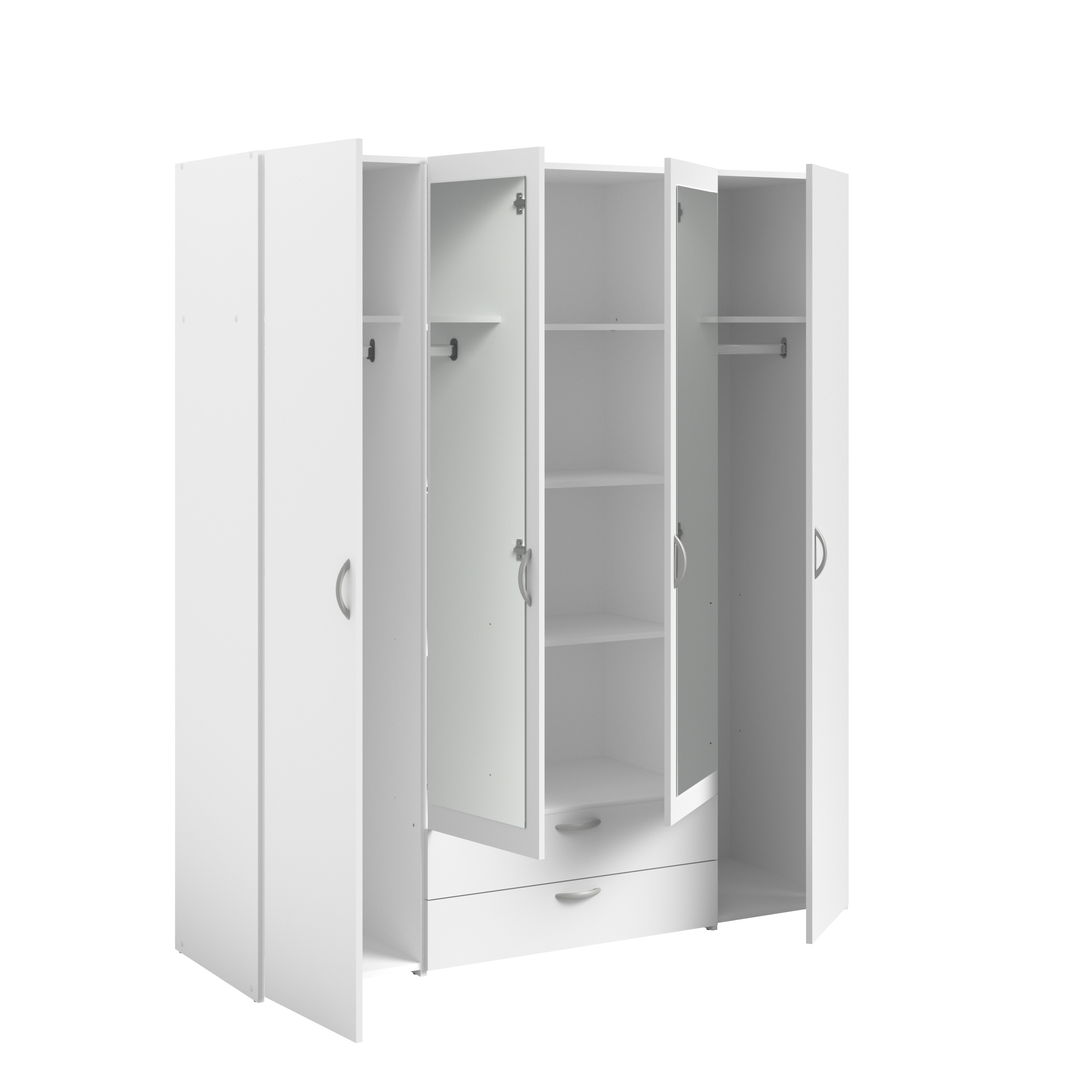 Armoire VARIA Décor blanc 4 portes battantes + 2 miroirs + 2
