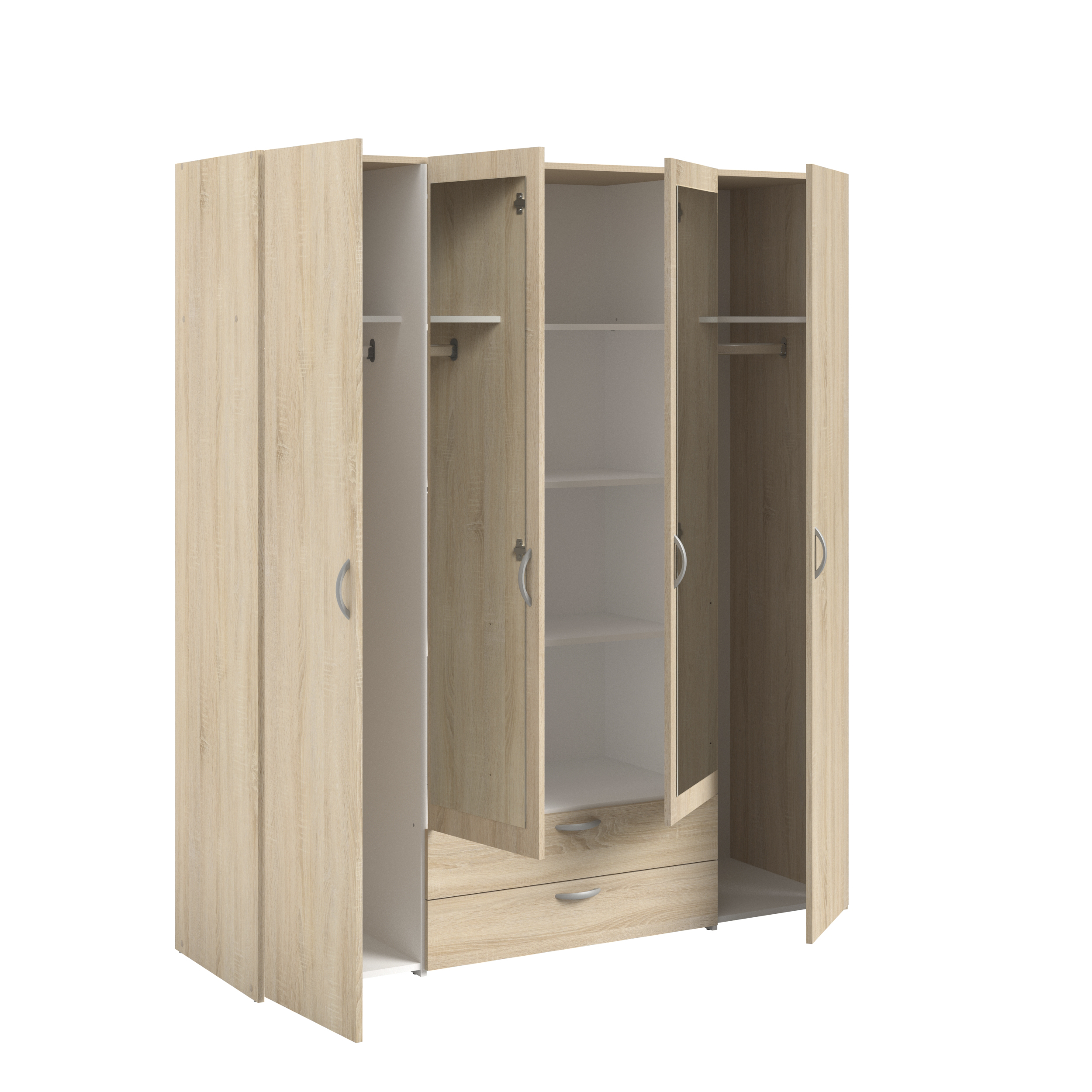 Armoire VARIA Décor chêne 4 portes battantes + 2 miroirs + 2