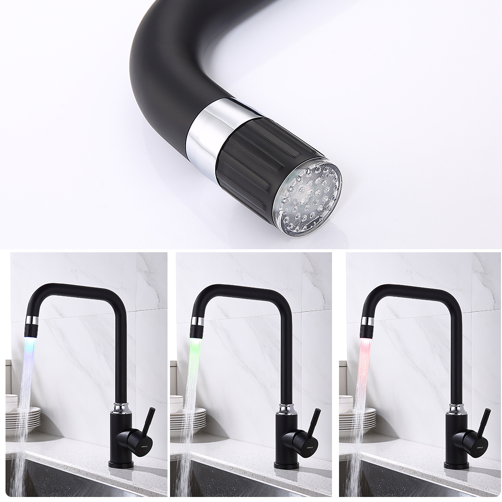 Lonheo Mitigeur de Cuisine Noir LED 3 Couleurs