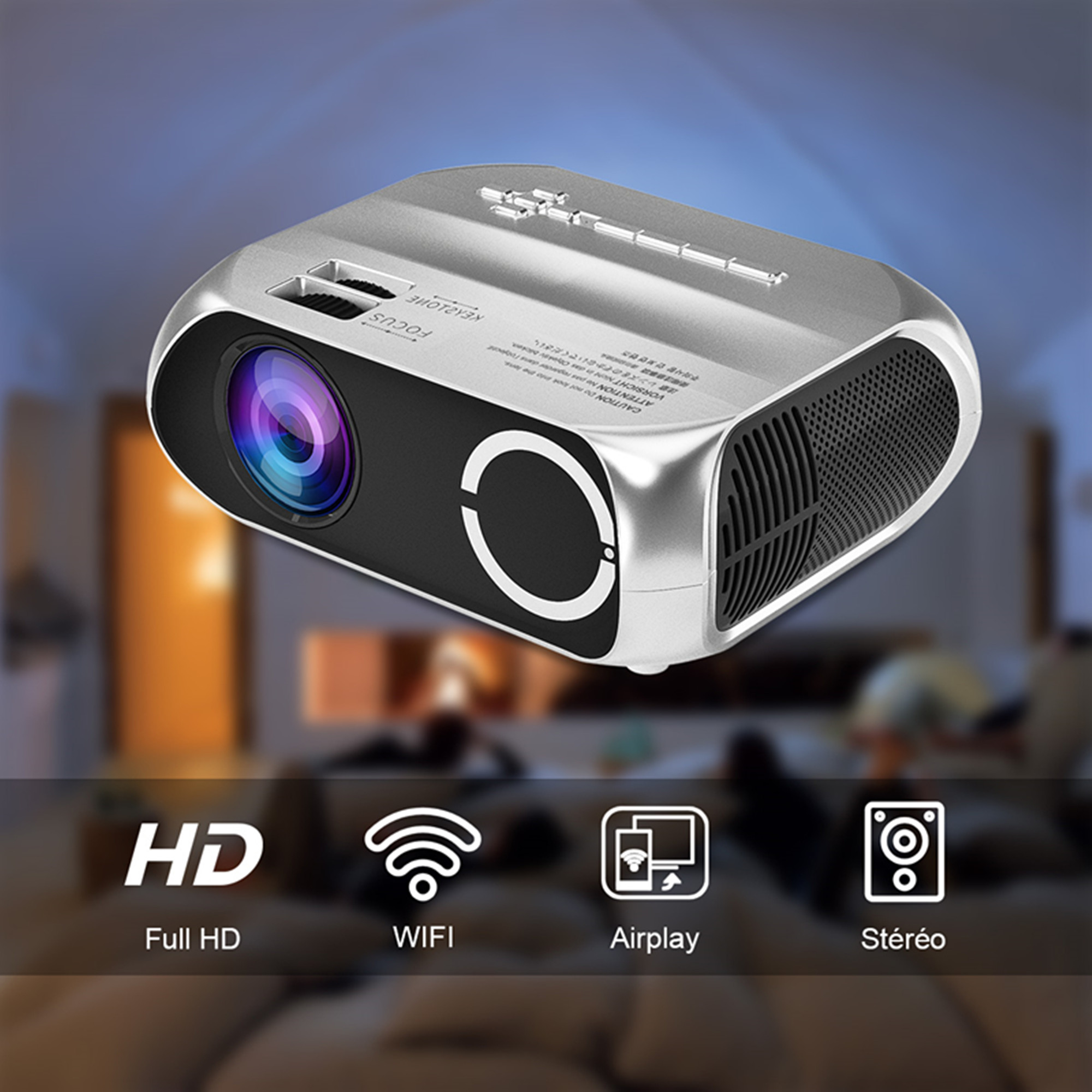 Vidéoprojecteur WiFi TECHSTICK® Mini Projecteur Portable 720P 4500 Lumens Rétroprojecteur sans