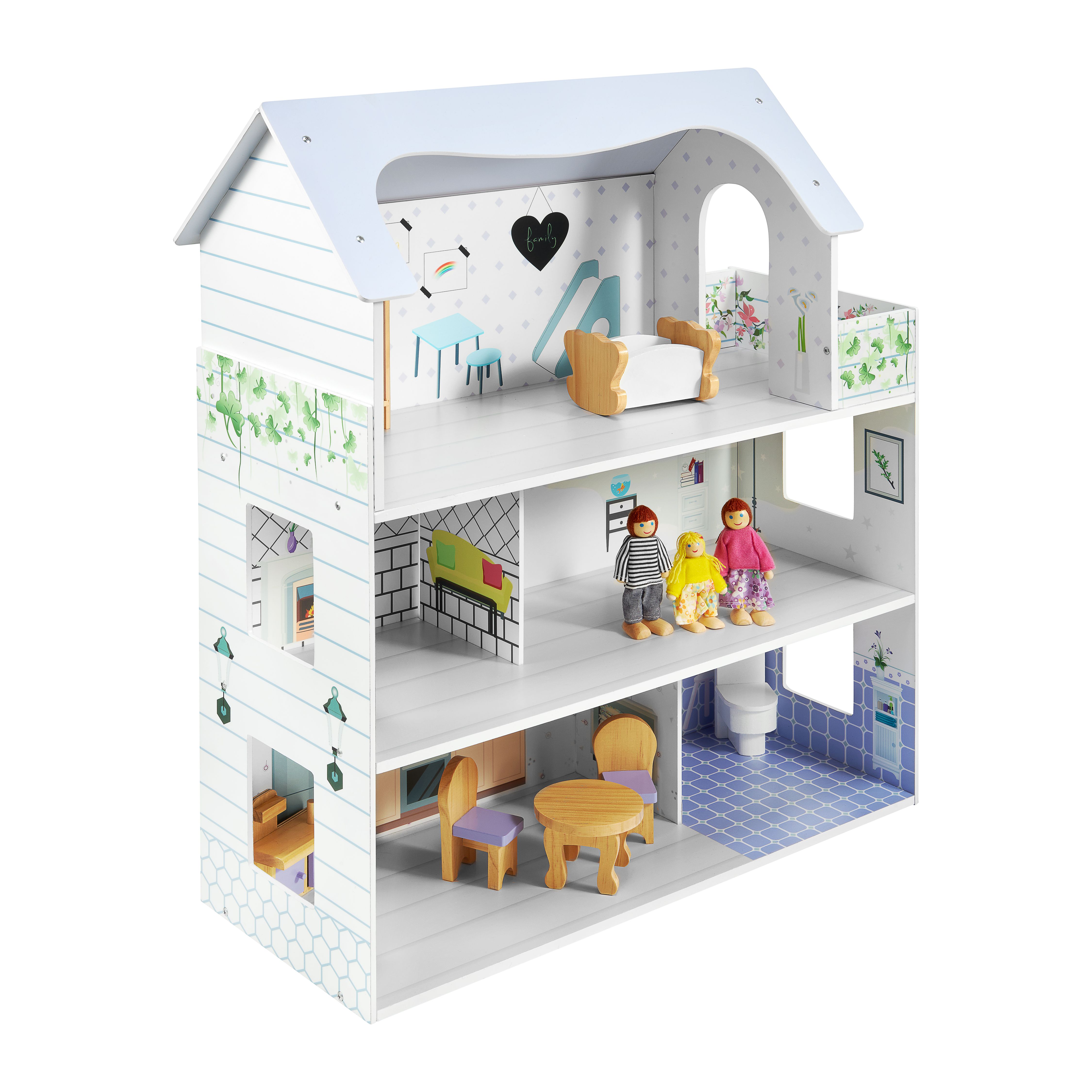 Mamabrum Maison de Poupées Bois pour 61 x 30 x 70 cm, 3 Étages, 5
