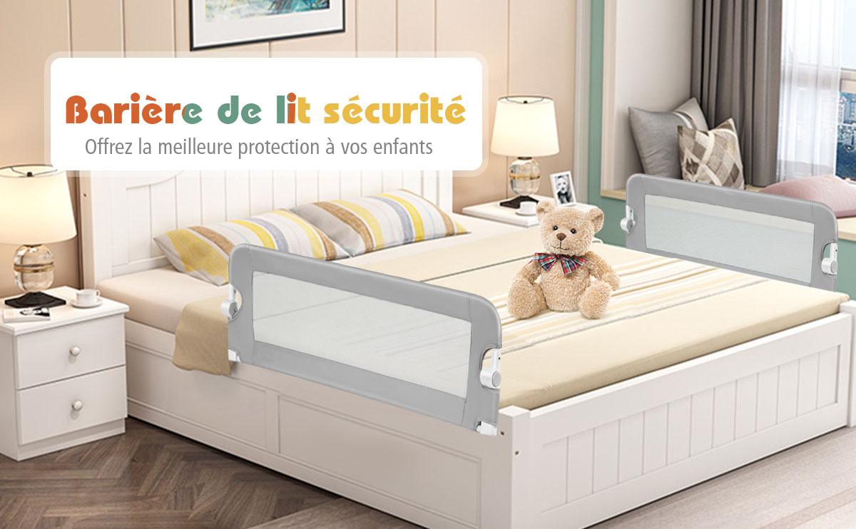 Barrière Pour Lit Enfant COSTWAY Barrière de Lit Pliable pour Bébé/Enfant 120x42CM en Tissu