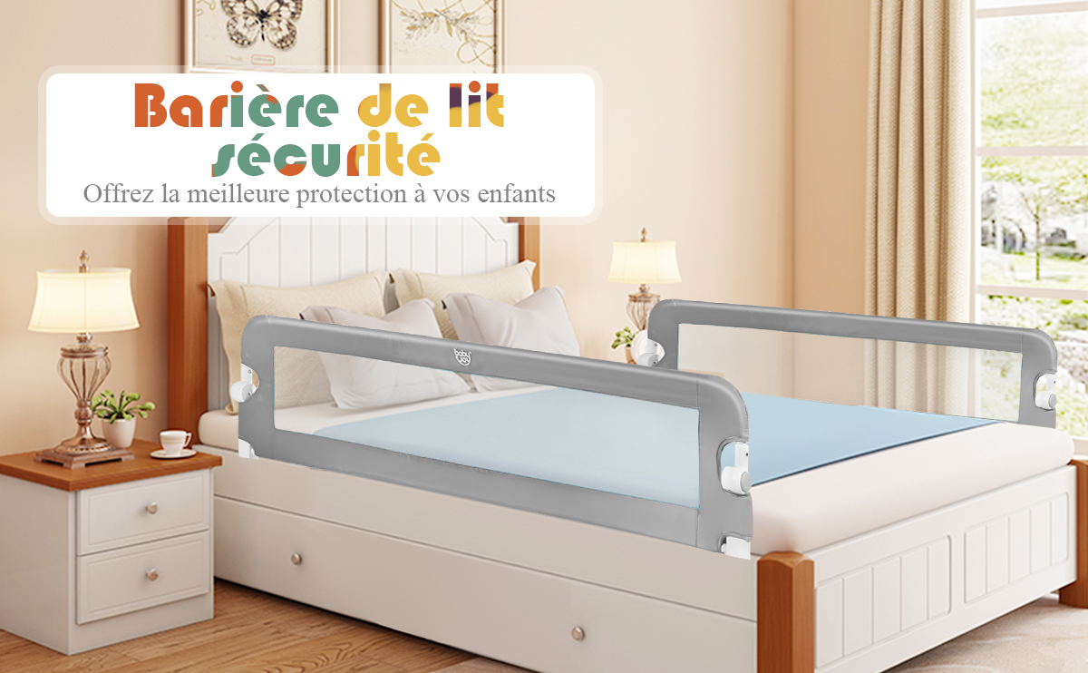 COSTWAY Barrière de Lit pour Enfant/Bébé Pliable et