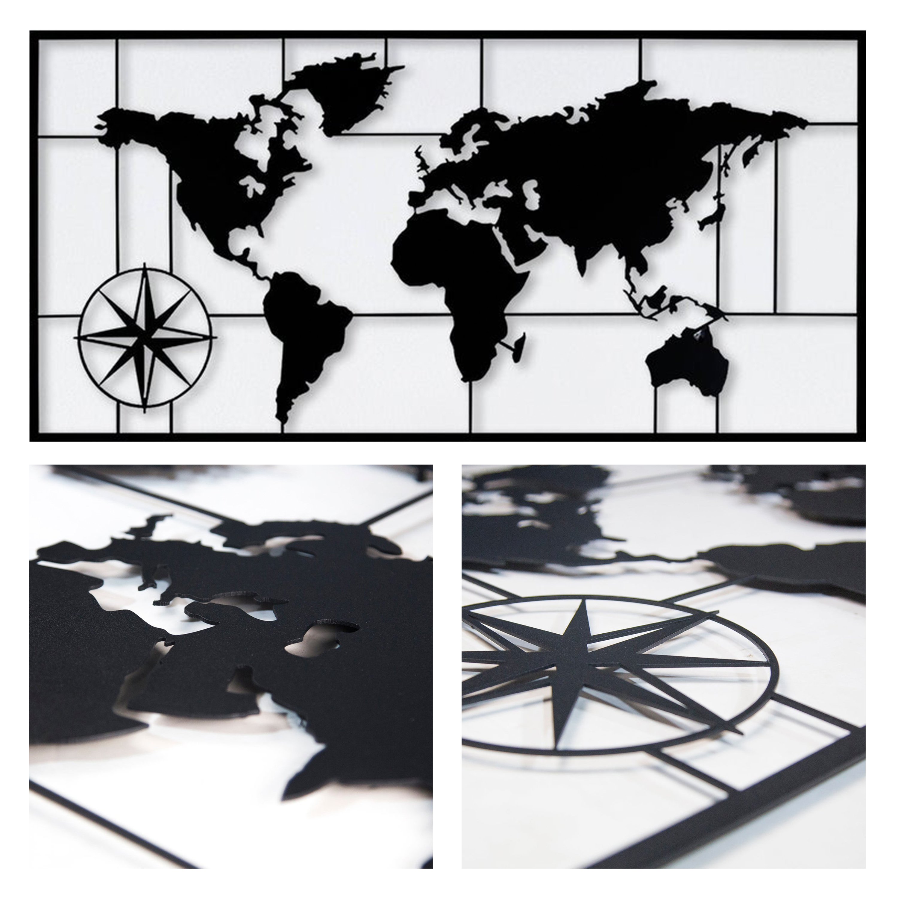 Pain Points De La Carte Du Monde Métal Noir Carte du monde (98 x 49 cm) Décoration murale métal noir, Déco murale