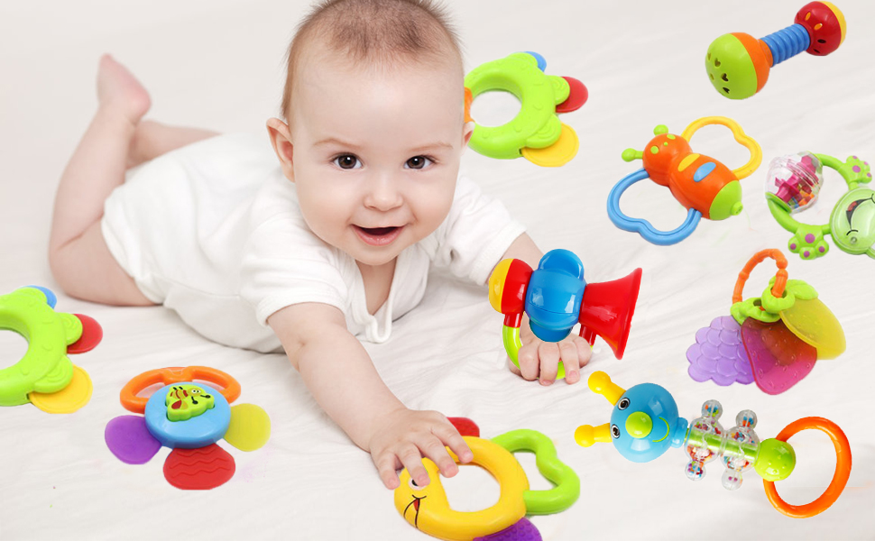 9PCS Hochet de Dentition Ensemble Hochet Bébé Infantile