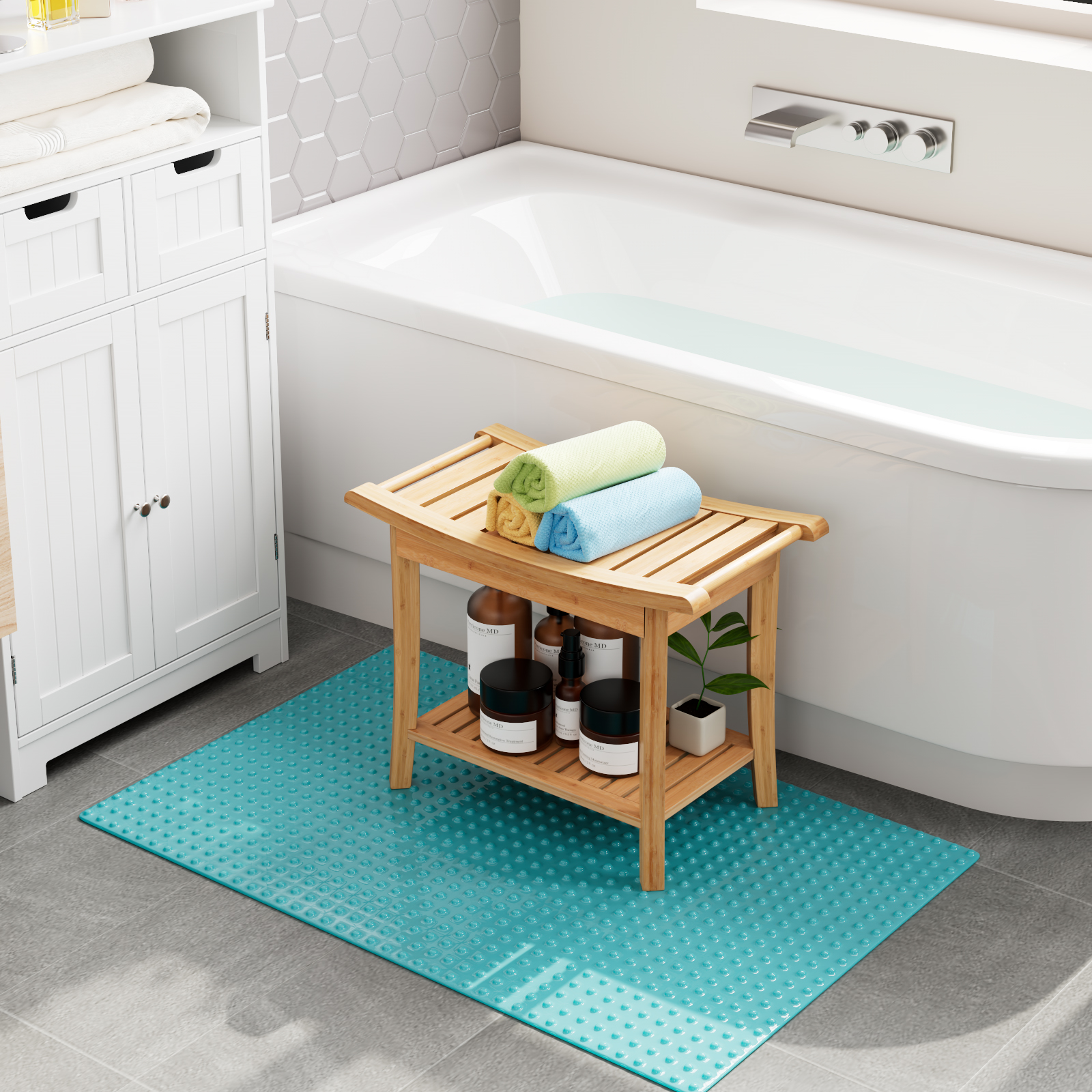 Banc de Siège de Douche HOMECHO en Bambou avec 1 PorteSavon pour Salle