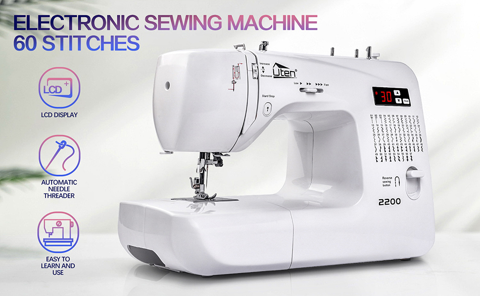 Machine à Coudre Numérique Uten 2200 60 Points de Couture Enfile