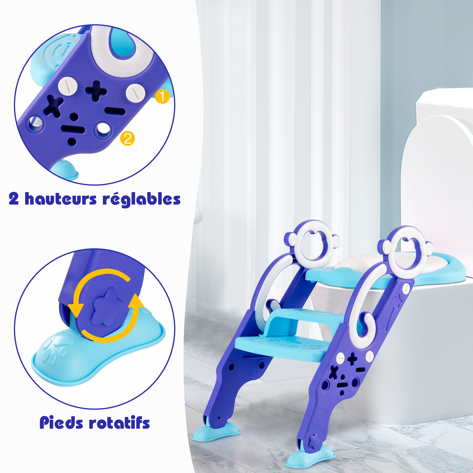 COSTWAY Siège de Toilette pour Enfants Pliable Hauteur Réglable 75KG