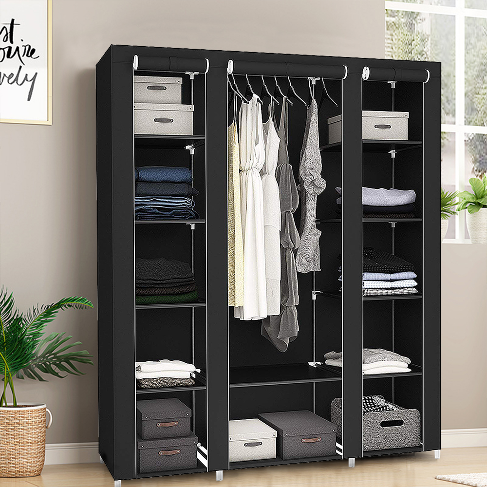 Armoire penderie XXL en tissu gris OOBEST dressing grande capacité