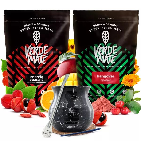 🌿 Yerba Mate 1kg Kit Verde Mate Hangover Energy Guarana 2 x 500g Calebasse Mate Noire 350 ml